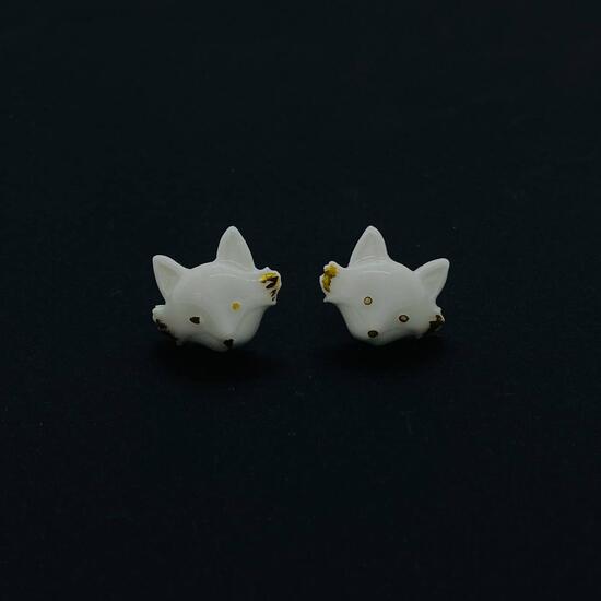 Серьги пусеты Лисичка фарфор