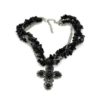 Колье крест черный