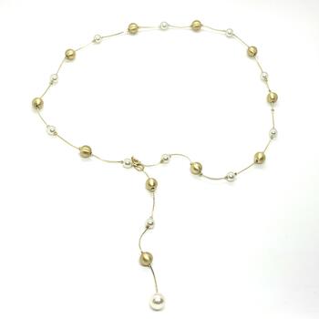 Колье галстук с бусинками позолота